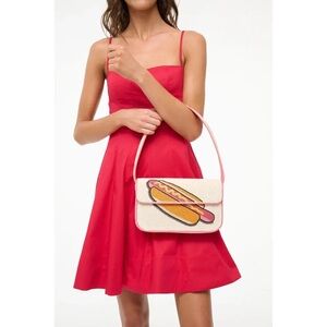 STAUD Cream and Pink Shoulder Bag with Whimsical Design